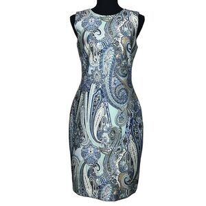 Tommy Hilfiger Blue Paisley Sheath Midi Dress, Size 4